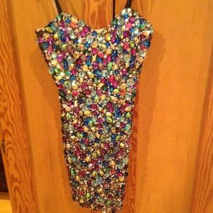 Jovani full multi color rhinestone mini dress
